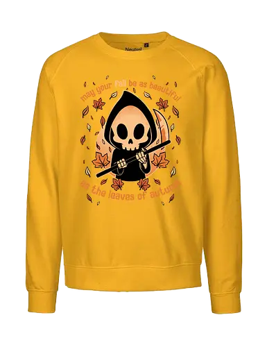 Beautiful Autumn Death - Halloween, death, dark humor, dark comedy, Autumn, fall, october, Cute fun, funny, spooky, creepy, scary, trick or treat, leaves, grim reaper - Fairtrade Sweatshirt