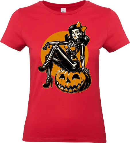 Halloween Pinup - halloween, pinup, sexy, creepy, spooky, autumn, skull, skeleton, graveyard, grave, pumpkin - Standard T-Shirt (Frauen)