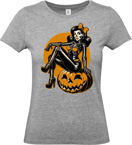Halloween Pinup - halloween, pinup, sexy, creepy, spooky, autumn, skull, skeleton, graveyard, grave, pumpkin - Standard T-Shirt (Frauen)