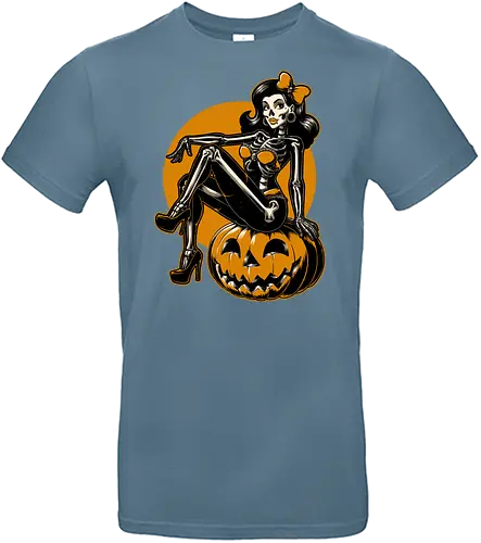 Halloween Pinup - halloween, pinup, sexy, creepy, spooky, autumn, skull, skeleton, graveyard, grave, pumpkin - Standard T-Shirt
