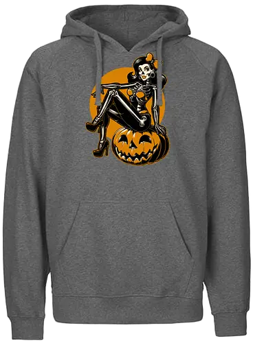 Halloween Pinup - halloween, pinup, sexy, creepy, spooky, autumn, skull, skeleton, graveyard, grave, pumpkin - Fairtrade Hoodie