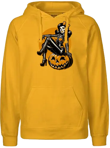 Halloween Pinup - halloween, pinup, sexy, creepy, spooky, autumn, skull, skeleton, graveyard, grave, pumpkin - Fairtrade Hoodie
