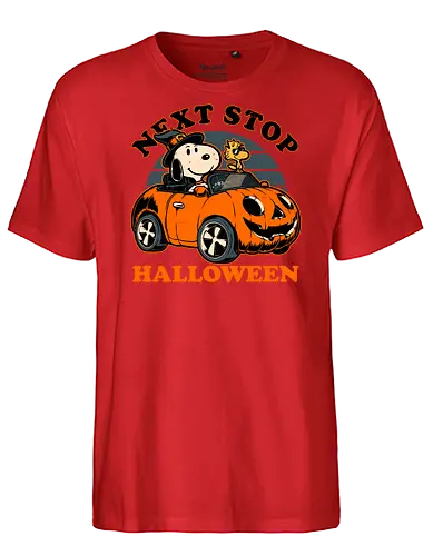 Spooky Beagle Car - halloween, holiday, october, spooky, trick or treat, Vintage, Retro Vintage, classic, Scary, creepy, dog, pet, beagle, bird, car, pumpkin, peanuts, woodstock - Fairtrade T-Shirt