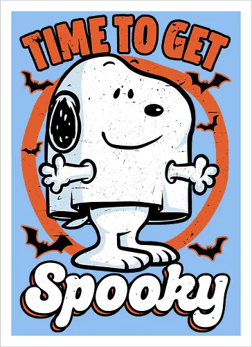 Spooky Beagle Halloween - Halloween, Spooky, Spooky Season, Mystery, Candy, Horror, October, Surprise, creepy, ghost, trick or treat, cute, boo, pet, beagle, dog, comic, bat, bats, peanuts - Kunstdruck