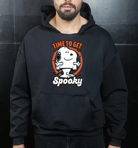 Spooky Beagle Halloween - Halloween, Spooky, Spooky Season, Mystery, Candy, Horror, October, Surprise, creepy, ghost, trick or treat, cute, boo, pet, beagle, dog, comic, bat, bats, peanuts - Cropped Hoodie