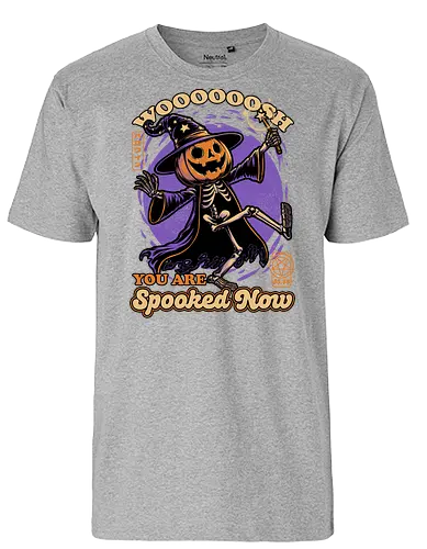Spooky Pumpkin Wizard - wizard, ritual, magic, magical, halloween, carving, smile, creepy, spooky, autumn, skull, skeleton, samhaim, pumpkin, fun, funny, cute, Scary, autumn, october, spooky season - Fairtrade T-Shirt