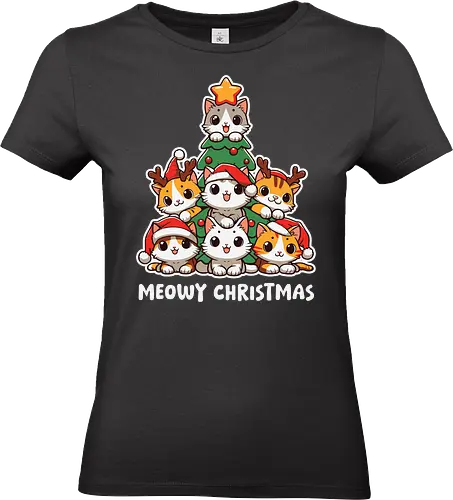  cute kitten tree - cats, christmas, holiday, cartoon, cute, festive, tree, hats, star, greeting - Standard T-Shirt (Frauen)