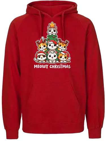  cute kitten tree - cats, christmas, holiday, cartoon, cute, festive, tree, hats, star, greeting - Fairtrade Hoodie