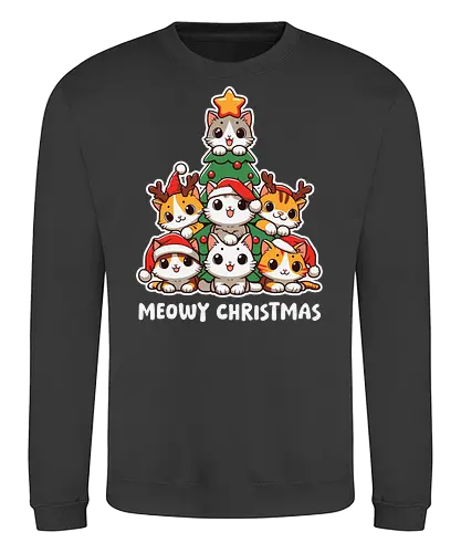  cute kitten tree - cats, christmas, holiday, cartoon, cute, festive, tree, hats, star, greeting - Sweatshirt