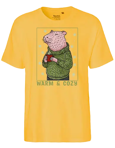 Warm and Cozy - capy, capybara, christmas, merry christmas, xmas, cocoa, cozy, holiday, cozy holidays, winter, winter time - Fairtrade T-Shirt