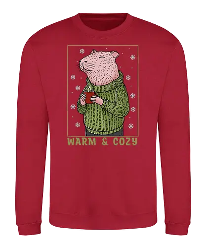 Warm and Cozy - capy, capybara, christmas, merry christmas, xmas, cocoa, cozy, holiday, cozy holidays, winter, winter time - Sweatshirt