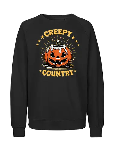 Creepy Country - halloween, jack-o'-lantern, candle, spooky, stars, glow, night, orange, eerie, festive - Fairtrade Sweatshirt