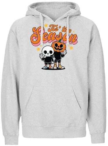 Tis' the Season - halloween, cartoon, pumpkin, skeleton, peace sign, seasonal, festive, lettering, stars, friendship - Fairtrade Hoodie