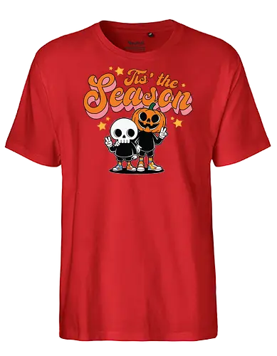 Tis' the Season - halloween, cartoon, pumpkin, skeleton, peace sign, seasonal, festive, lettering, stars, friendship - Fairtrade T-Shirt