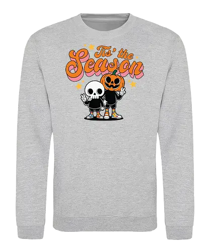 Tis' the Season - halloween, cartoon, pumpkin, skeleton, peace sign, seasonal, festive, lettering, stars, friendship - Sweatshirt