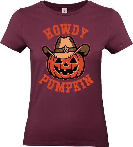 Howdy Pumpkin - halloween, pumpkin, cowboy hat, western, festive, autumn, jack-o'-lantern, humorous, greeting, design - Standard T-Shirt (Frauen)
