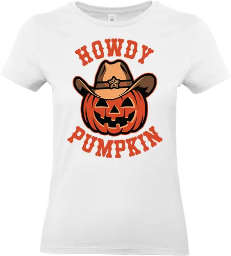 Howdy Pumpkin - halloween, pumpkin, cowboy hat, western, festive, autumn, jack-o'-lantern, humorous, greeting, design - Standard T-Shirt (Frauen)