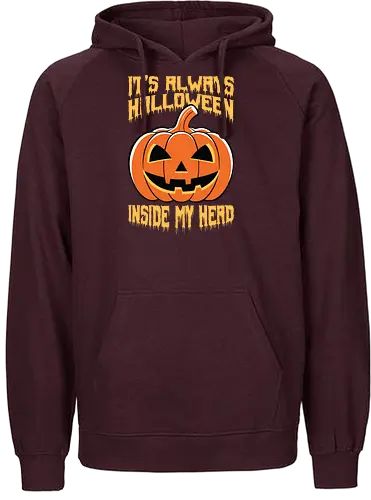It's Always Halloween Inside My Head - halloween, jack-o'-lantern, pumpkin, spooky, orange, typography, festive, text, decoration - Fairtrade Hoodie