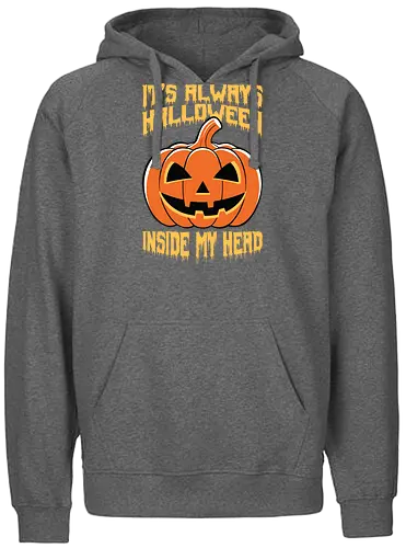 It's Always Halloween Inside My Head - halloween, jack-o'-lantern, pumpkin, spooky, orange, typography, festive, text, decoration - Fairtrade Hoodie