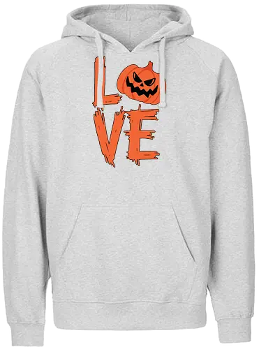 LOVE HALLOWEEN - halloween, jack-o'-lantern, typography, orange, spooky, love, creative design, menacing, pumpkin - Fairtrade Hoodie