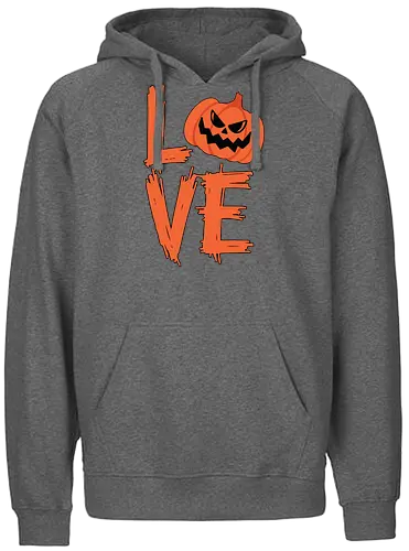 LOVE HALLOWEEN - halloween, jack-o'-lantern, typography, orange, spooky, love, creative design, menacing, pumpkin - Fairtrade Hoodie