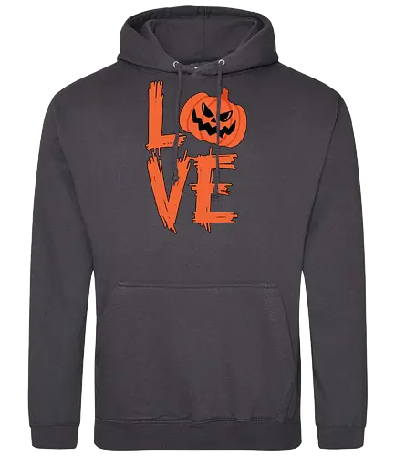 LOVE HALLOWEEN - halloween, jack-o'-lantern, typography, orange, spooky, love, creative design, menacing, pumpkin - Standard Hoodie