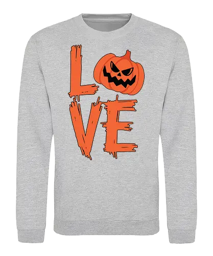 LOVE HALLOWEEN - halloween, jack-o'-lantern, typography, orange, spooky, love, creative design, menacing, pumpkin - Sweatshirt