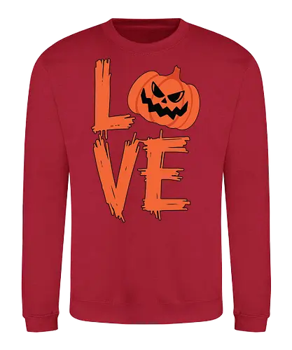 LOVE HALLOWEEN - halloween, jack-o'-lantern, typography, orange, spooky, love, creative design, menacing, pumpkin - Sweatshirt