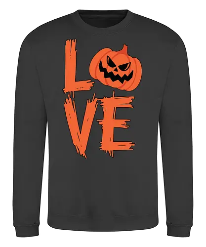 LOVE HALLOWEEN - halloween, jack-o'-lantern, typography, orange, spooky, love, creative design, menacing, pumpkin - Sweatshirt