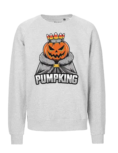 PUMPKING - halloween, pumpkin, jack-o'-lantern, crown, candy corn, royalty, robe, text, graphic design - Fairtrade Sweatshirt