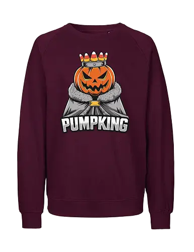 PUMPKING - halloween, pumpkin, jack-o'-lantern, crown, candy corn, royalty, robe, text, graphic design - Fairtrade Sweatshirt