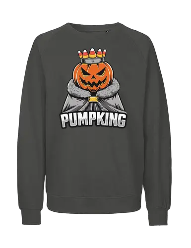 PUMPKING - halloween, pumpkin, jack-o'-lantern, crown, candy corn, royalty, robe, text, graphic design - Fairtrade Sweatshirt