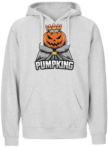PUMPKING - halloween, pumpkin, jack-o'-lantern, crown, candy corn, royalty, robe, text, graphic design - Fairtrade Hoodie
