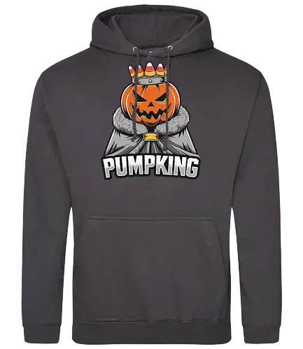 PUMPKING - halloween, pumpkin, jack-o'-lantern, crown, candy corn, royalty, robe, text, graphic design - Standard Hoodie