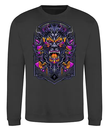 great Leo zodiac  - zodiac, leo, lion, mushroom, psycadelic, art, magic, cool, logo, mascot, illustration, wild, beast, horror, halloween - Sweatshirt