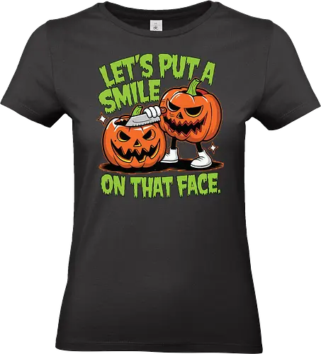 Let's put a smile on that face - halloween, pumpkins, carving, humor, spooky, playful, mischievous, grin - Standard T-Shirt (Frauen)