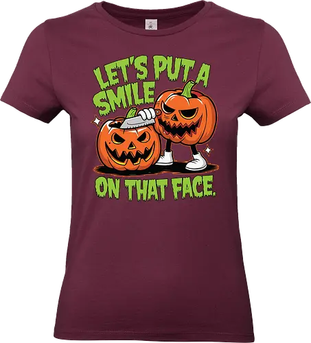 Let's put a smile on that face - halloween, pumpkins, carving, humor, spooky, playful, mischievous, grin - Standard T-Shirt (Frauen)
