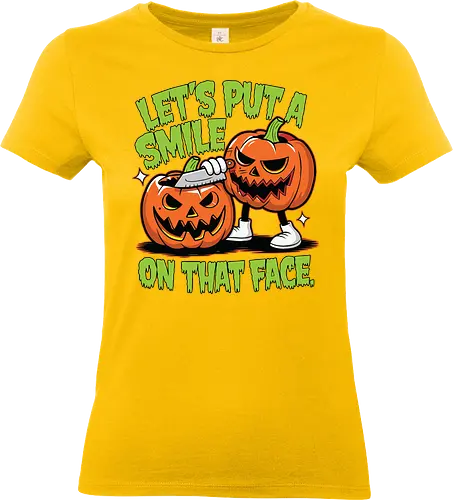 Let's put a smile on that face - halloween, pumpkins, carving, humor, spooky, playful, mischievous, grin - Standard T-Shirt (Frauen)