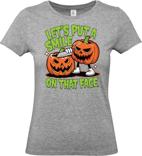 Let's put a smile on that face - halloween, pumpkins, carving, humor, spooky, playful, mischievous, grin - Standard T-Shirt (Frauen)