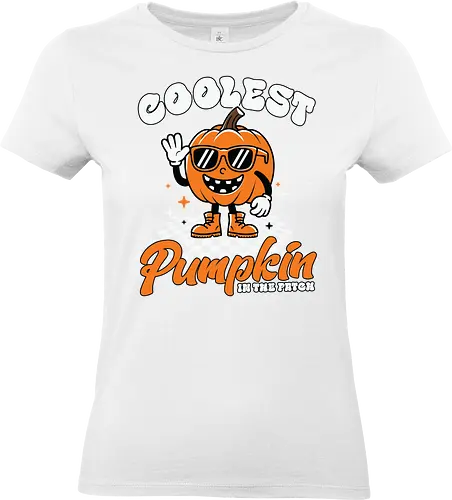 Coolest Pumpkin in the Patch - pumpkin, sunglasses, waving, cartoon, typography, checkered, boots, fun, character, halloween - Standard T-Shirt (Frauen)