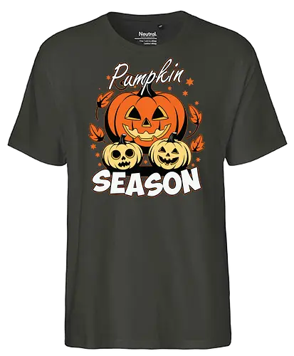 Pumpkin Season - halloween, pumpkins, autumn, jack-o'-lanterns, leaves, stars, design, festive, seasonal, decoration - Fairtrade T-Shirt