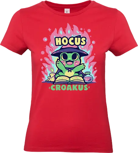 Hocus Croakus Frog - Hokuspokus, Frosch, Halloween, Zauber, kawaii, niedlich, froschig, Hexenfrosch, magischer Frosch, Froschzauber, Hokus Croakus, rosa, grün, magisch, Wortspiel, frog, halloween, spell, cute, froggy, witch frog - Standard T-Shirt (Frauen)