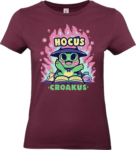 Hocus Croakus Frog - Hokuspokus, Frosch, Halloween, Zauber, kawaii, niedlich, froschig, Hexenfrosch, magischer Frosch, Froschzauber, Hokus Croakus, rosa, grün, magisch, Wortspiel, frog, halloween, spell, cute, froggy, witch frog - Standard T-Shirt (Frauen)