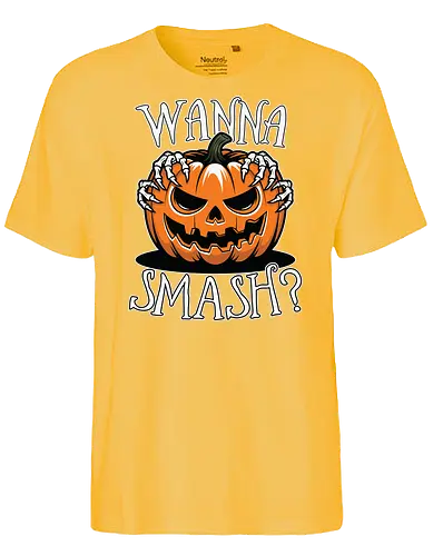 Wanna Smash? - jack-o'-lantern, pumpkin, halloween, spooky, skeletal hands, creepy - Fairtrade T-Shirt