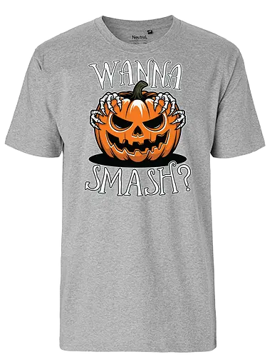 Wanna Smash? - jack-o'-lantern, pumpkin, halloween, spooky, skeletal hands, creepy - Fairtrade T-Shirt