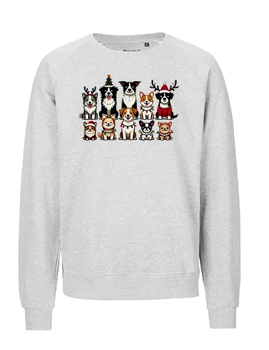 Dogs of Christmas - dogs, cartoon, christmas, festive, holiday, santa hats, reindeer antlers, accessories, cheerful - Fairtrade Sweatshirt