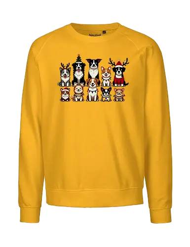 Dogs of Christmas - dogs, cartoon, christmas, festive, holiday, santa hats, reindeer antlers, accessories, cheerful - Fairtrade Sweatshirt