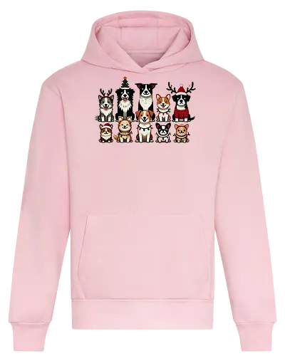 Dogs of Christmas - dogs, cartoon, christmas, festive, holiday, santa hats, reindeer antlers, accessories, cheerful - Heavyweight Hoodie