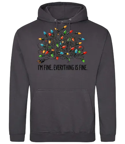 I'm fine. Everything is fine - tangled lights, holiday, humor, colorful, chaos, messy, stress, festive, christmas - Standard Hoodie