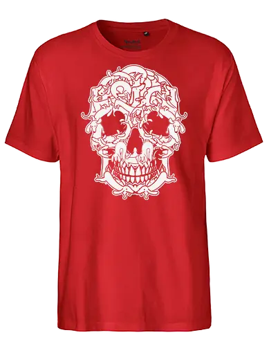 skull Dachshund dog - skull, monochrome, intricate, patterns, design, detailed, line work, background, complex, shapes, animal, Dachshund - Fairtrade T-Shirt